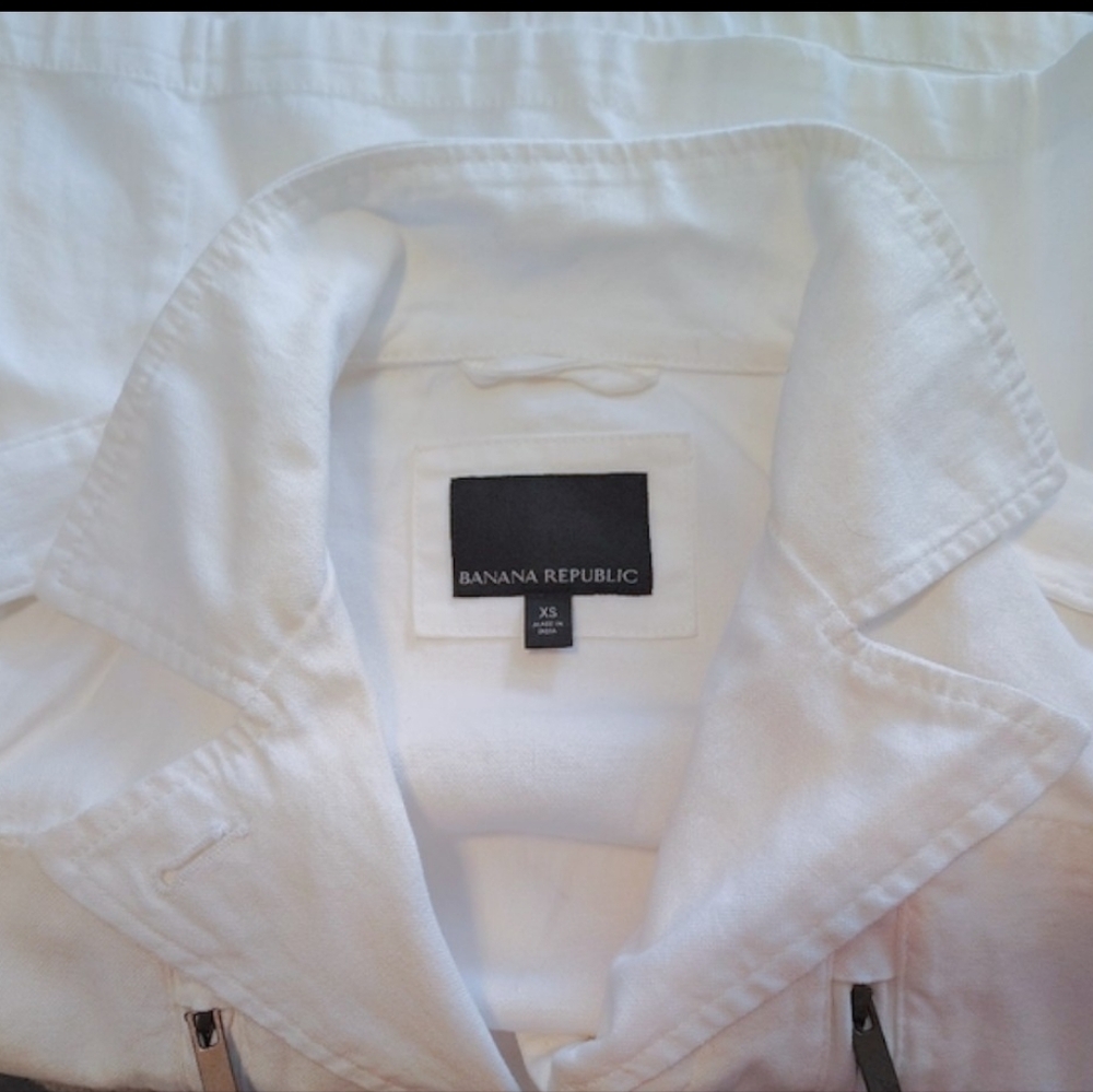 Banana Republic Jean Jacket, Women White Denim, Zip Up, Collar, Pockets, XS - Picture 10 of 12